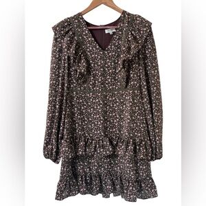 Petal Dew Brown Floral Ruffle Mini